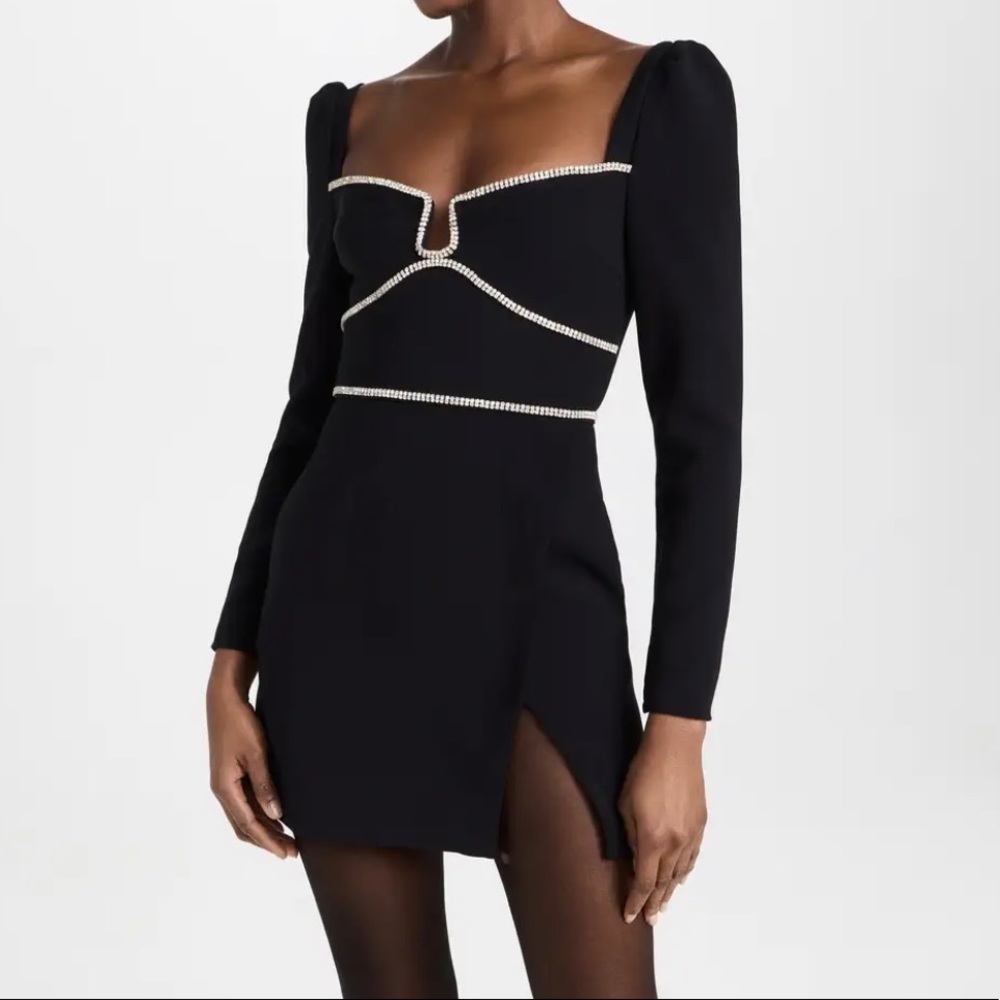 Self Portrait Black Crepe Diamante Detail Mini Dress